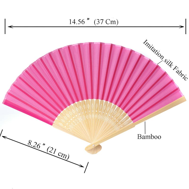 SL crafts 24pcs Imitated Silk Hand Fan Imitated Silk Fabric Bamboo Handheld Folded Fan Bridal Dancing Props Church Wedding Party Favors with Organza Bags (Hot Pink) - Image 2